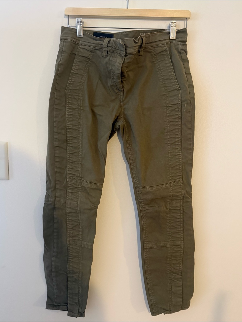 J Crew Army Green Seamed Motorcycle Ankle Pants